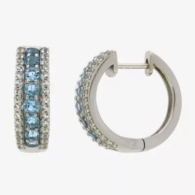 Genuine Blue Topaz Sterling Silver 21.5mm Hoop Earrings