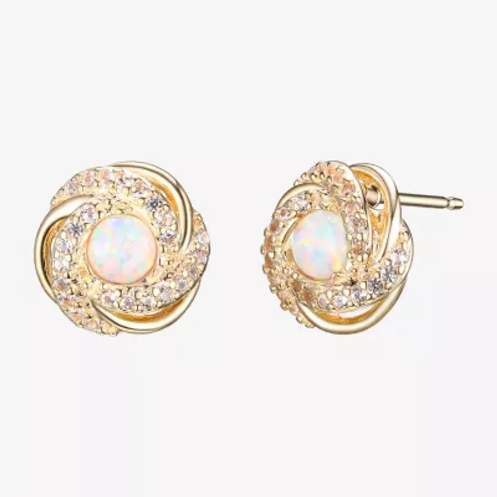 Lab Created White Opal 18K Gold Over Silver 10.6mm Stud Earrings