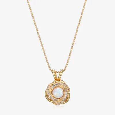 Womens Lab Created White Opal 18K Gold Over Silver Pendant Necklace