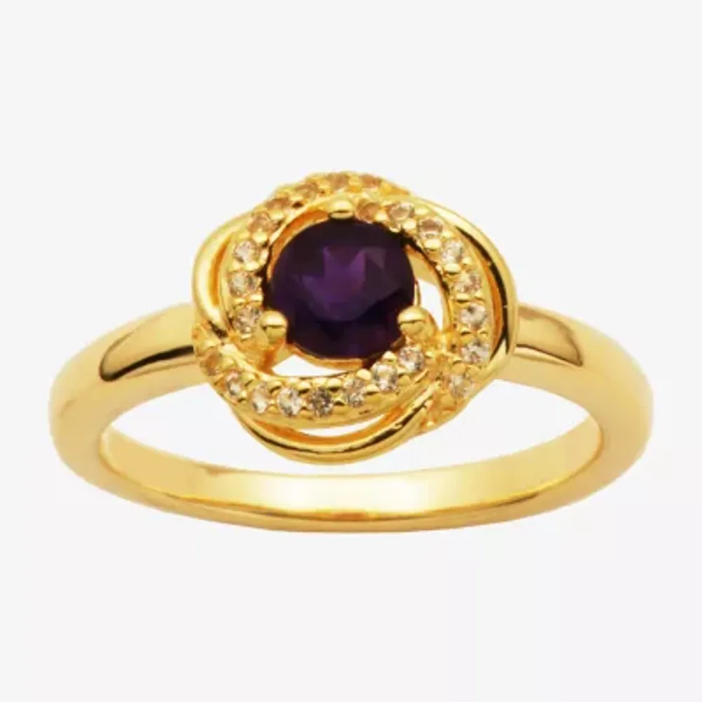 Womens Genuine Purple Amethyst 18K Gold Over Silver Cocktail Ring