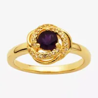 Womens Genuine Purple Amethyst 18K Gold Over Silver Cocktail Ring