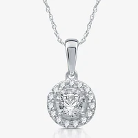 Womens 1/ CT. T.W. Natural White Diamond 10K White Gold Round Pendant Necklace