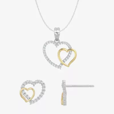 White Cubic Zirconia 10K Gold Sterling Silver Heart 2-pc. Jewelry Set