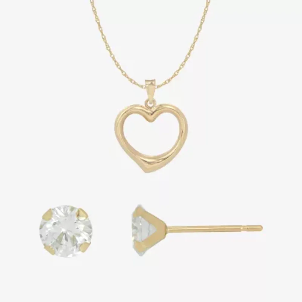 White Cubic Zirconia 10K Gold Heart 2-pc. Jewelry Set