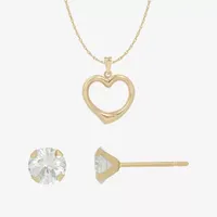 White Cubic Zirconia 10K Gold Heart 2-pc. Jewelry Set