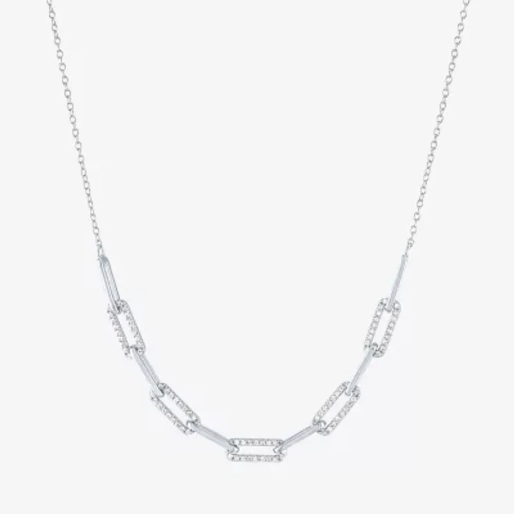 Yes Womens Lab Created White Sapphire Sterling Silver Paperclip Pendant Necklaces