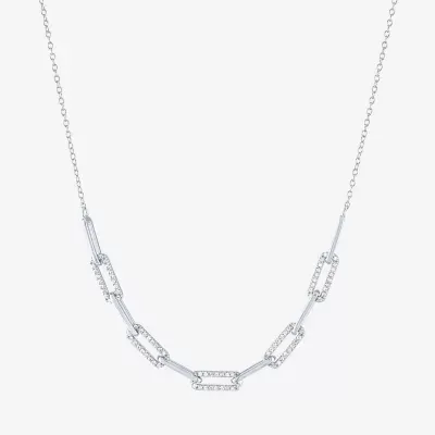 Yes Womens Lab Created White Sapphire Sterling Silver Paperclip Pendant Necklaces