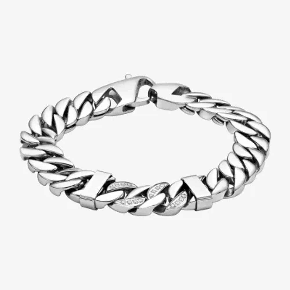 Stainless Steel 8 1/2 Inch Solid Curb Round Chain Bracelet