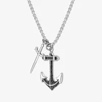 Mens 2 CT. T.W. Black Cubic Zirconia Stainless Steel Anchor & Sword Pendant Necklace