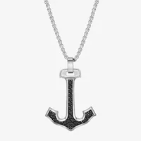 Mens 3 CT. T.W. Black Cubic Zirconia Stainless Steel Anchor Pendant Necklace