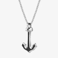 Mens 3 CT. T.W. Black Cubic Zirconia Stainless Steel Anchor Pendant Necklace