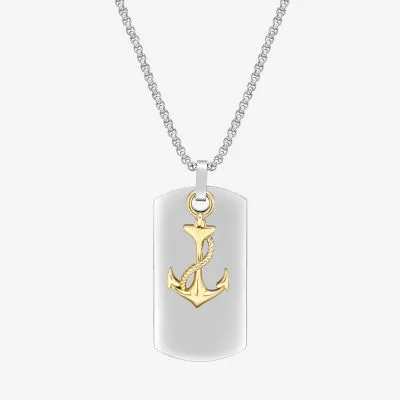 Mens Stainless Steel Anchor Dog Tag Pendant Necklace