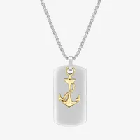 Mens Stainless Steel Anchor Dog Tag Pendant Necklace