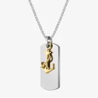 Mens Stainless Steel Anchor Dog Tag Pendant Necklace