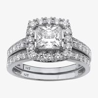 DiamonArt® Womens 2 1/2 CT. T.W. Lab Created White Sapphire Platinum Over Silver Square Bridal Set