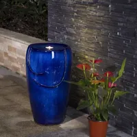 Glitzhome 20.5"H Cobalt Blue Ceramic Outdoor Fountain