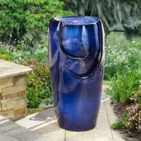 Glitzhome 29.25"H Cobalt Blue Ceramic Pot Outdoor Fountain