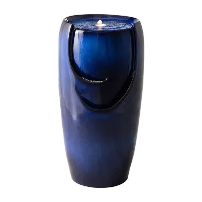 Glitzhome 29.25"H Cobalt Blue Ceramic Pot Outdoor Fountain