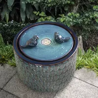 Glitzhome """14.75""""H Turquoise Ceramic""" Outdoor Fountains