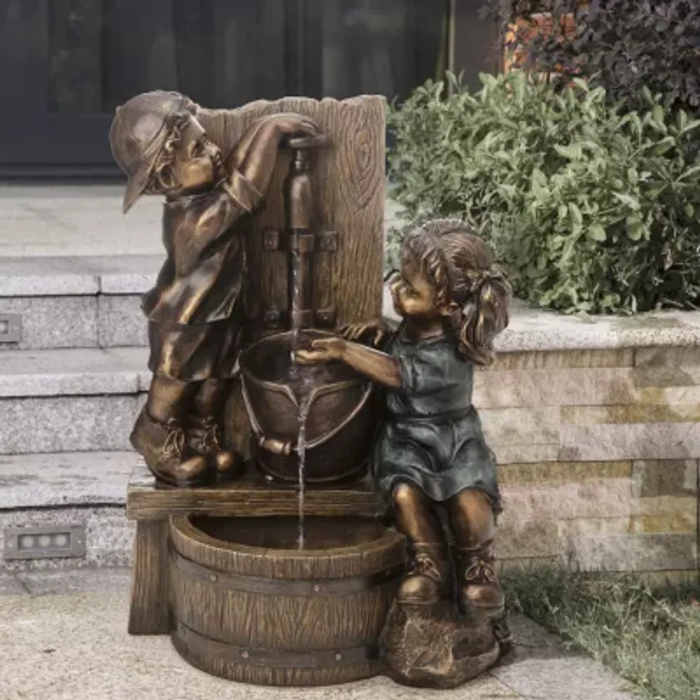 Glitzhome """25.5""""H Polyresin Sculptural""" Outdoor Fountains