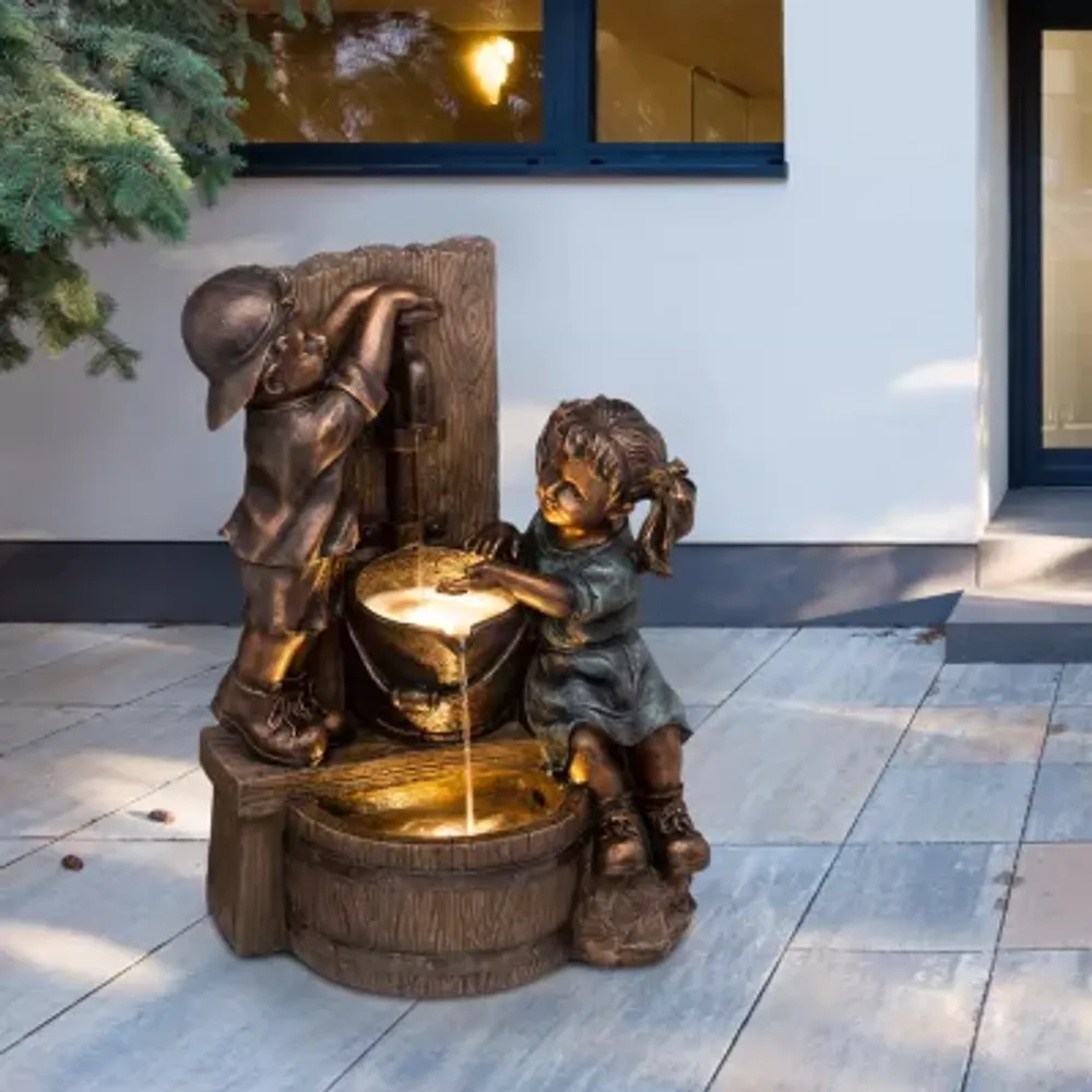 Glitzhome """25.5""""H Polyresin Sculptural""" Outdoor Fountains