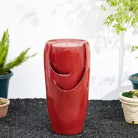 Glitzhome 29.25"H Red Ceramic Pot Outdoor Fountain