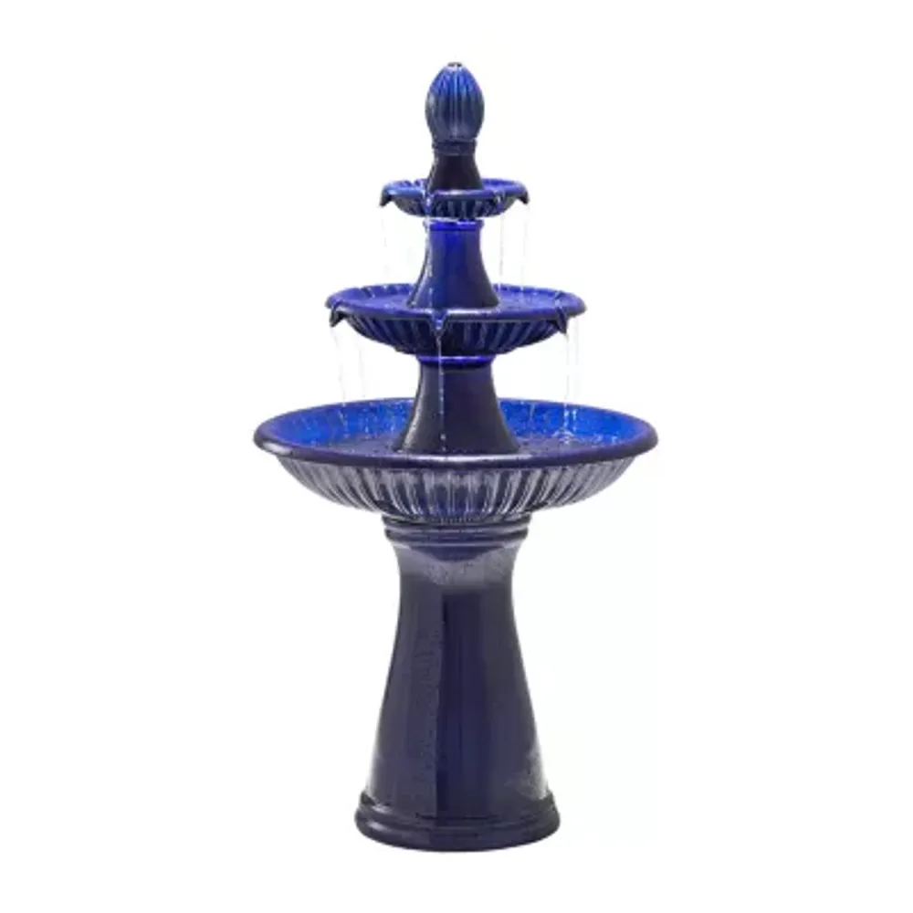 Glitzhome """45.25""""H Cobalt Blue 3-Tier""" Outdoor Fountains