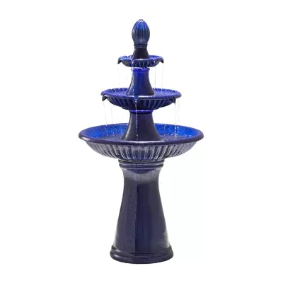 Glitzhome 45.25"H Cobalt Blue 3-Tier Outdoor Fountain