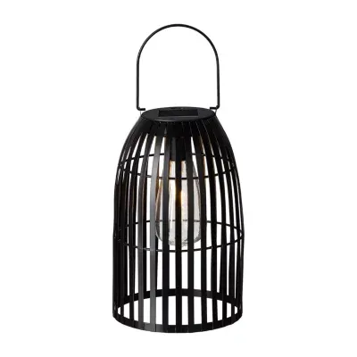 Glitzhome 9.75" Woven Black Solar Powered Outdoor Lantern