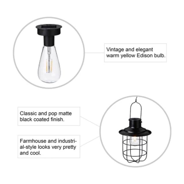 Glitzhome 9.75" Wire Black Solar Powered Outdoor Lantern