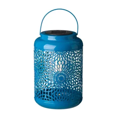 Glitzhome 8.75" Blue Metal Cutout Hanging Outdoor Lantern