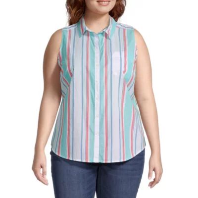 St. John's Bay Plus Womens Sleeveless Regular Fit Button-Down Shirt