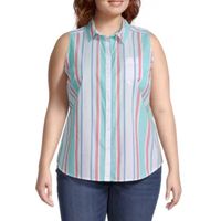 St. John's Bay Plus Womens Sleeveless Regular Fit Button-Down Shirt