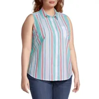 St. John's Bay Plus Womens Sleeveless Regular Fit Button-Down Shirt