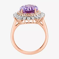 Effy Final Call Womens Genuine Pink Amethyst 14K Gold Oval Round Cocktail Ring