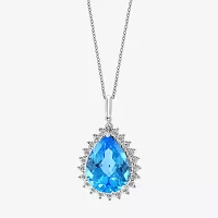 Effy Final Call Womens / CT. T.W. Genuine Blue Topaz 14K Gold 14K White Gold Pear Pendant Necklace