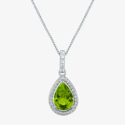 Womens Genuine Green Peridot Sterling Silver Pear Pendant Necklace