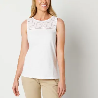 St. John's Bay Womens Eyelet Yoke Sleeveless Tank Top