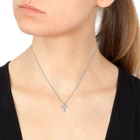 Effy  Womens 1/10 CT. T.W. Natural Diamond Sterling Silver Cross Pendant Necklace