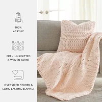 Casual Comfort Chunky Knit Blanket and Pillow Set