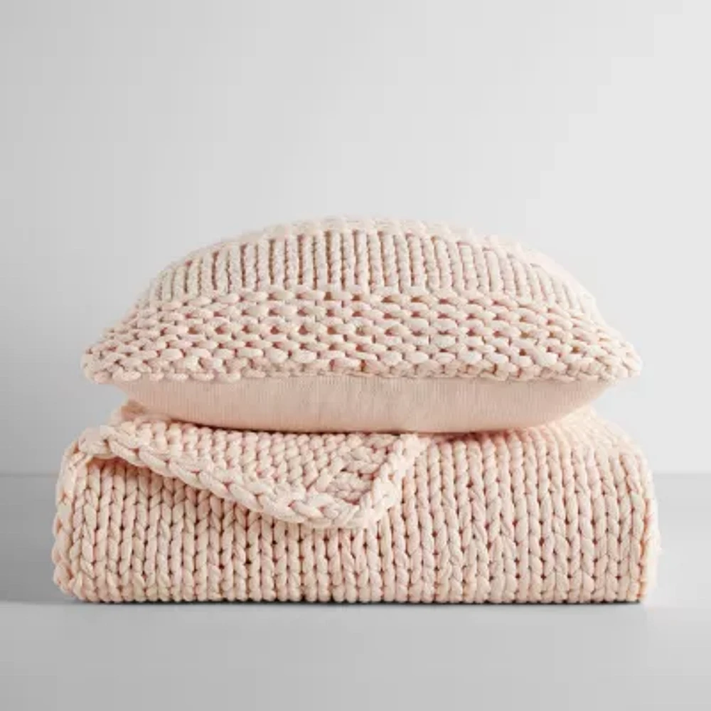 Casual Comfort Chunky Knit Blanket and Pillow Set