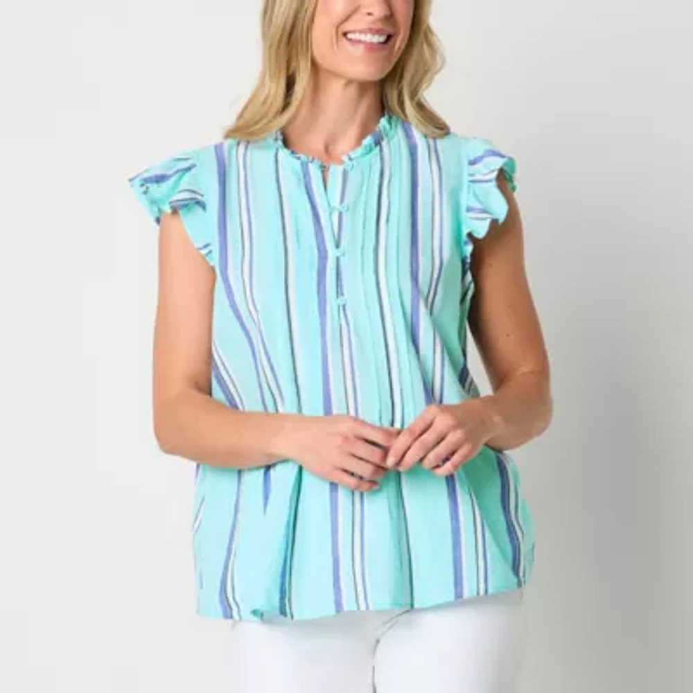 St. John's Bay Womens Split Crew Neck Short Sleeve Blouse