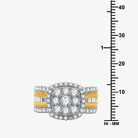 Womens 2 CT. T.W. Natural White Diamond 10K Gold Cushion Side Stone Halo Engagement Ring