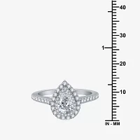 Signature By Modern Bride (H-I / I1) Womens 1 CT. T.W. Lab Grown White Diamond 10K Gold Pear Side Stone Halo Engagement Ring