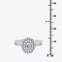 Signature By Modern Bride (H-I / I1) Womens 1 1/4 CT. T.W. Lab Grown White Diamond 10K Gold Oval Side Stone Crossover Engagement Ring