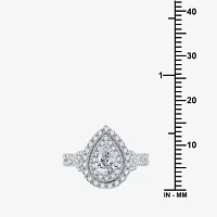 Signature By Modern Bride (H-I / I1) Womens 1 CT. T.W. Lab Grown White Diamond 10K Gold Pear Side Stone Halo Engagement Ring