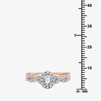 I Said Yes (H-I / I1) Womens 1 CT. T.W. Lab Grown White Diamond Sterling Silver or 14K Gold Over Oval Side Stone Halo Bridal Set