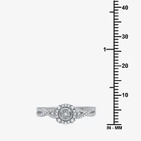 Promise My Love Womens 1/6 CT. T.W. Natural White Diamond Sterling Silver Round Side Stone Halo Ring