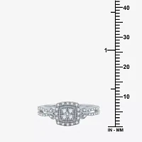 Promise My Love Womens 1/4 CT. T.W. Natural White Diamond Sterling Silver Cushion Side Stone Halo Ring