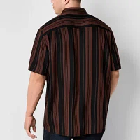 Shaquille O'Neal XLG Textured Big and Tall Mens Regular Fit Short Sleeve Striped Button-Down Shirt